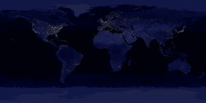 Earth at night. Credit: C. Mayhew & R. Simmon (NASA/GSFC), NOAA/NGDC, DMSP Digital Archive - <b>Click on image for a larger version</b>