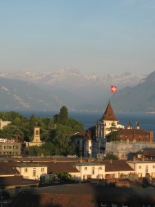 Lausanne, Switzerland with Lake Geneva and the Alps