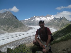 David Walker hiking above Aletsch Glacier